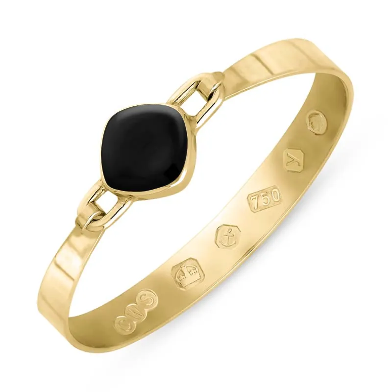 18ct Yellow Gold Whitby Jet King's Coronation Hallmark Wide Cushion Bangle sold by C.W. Sellors