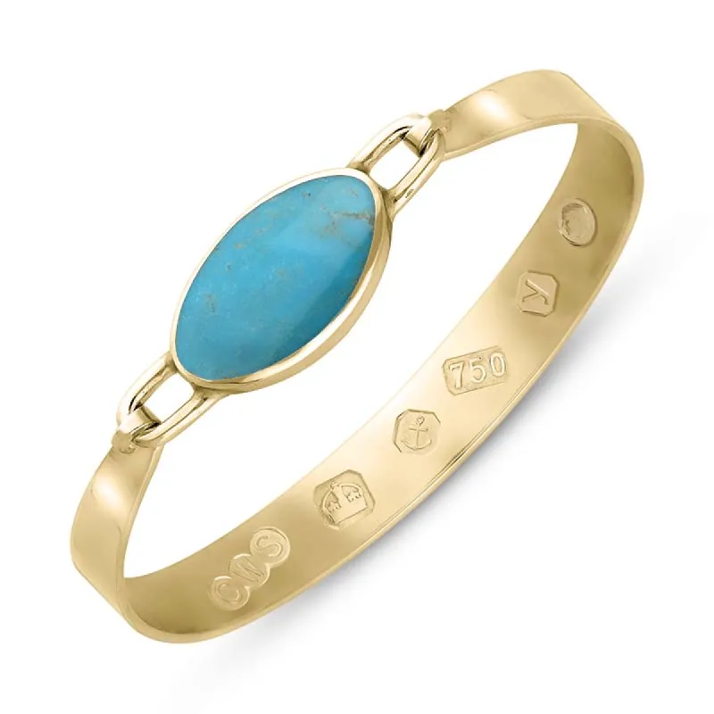 18ct Yellow Gold Turquoise King's Coronation Hallmark Wide Oval Bangle sold by C.W. Sellors
