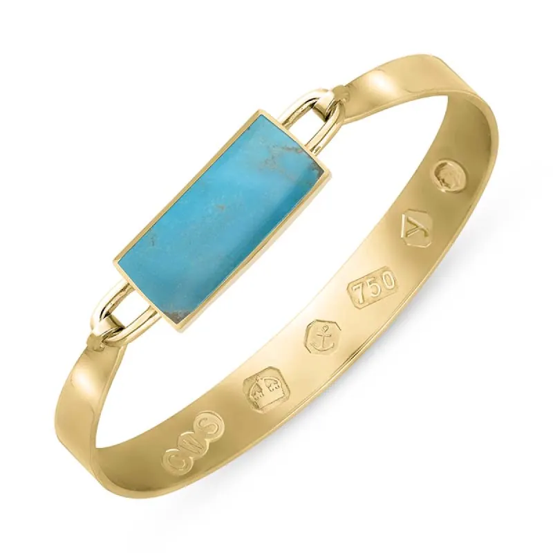 18ct Yellow Gold Turquoise King's Coronation Hallmark Wide Oblong Bangle sold by C.W. Sellors