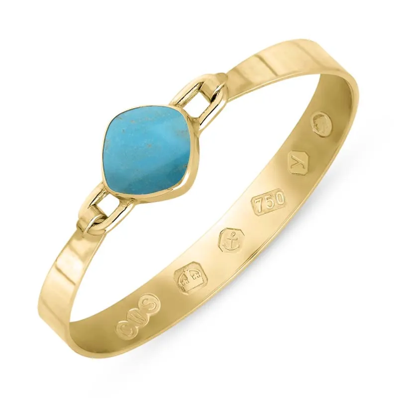 18ct Yellow Gold Turquoise King's Coronation Hallmark Wide Cushion Bangle sold by C.W. Sellors