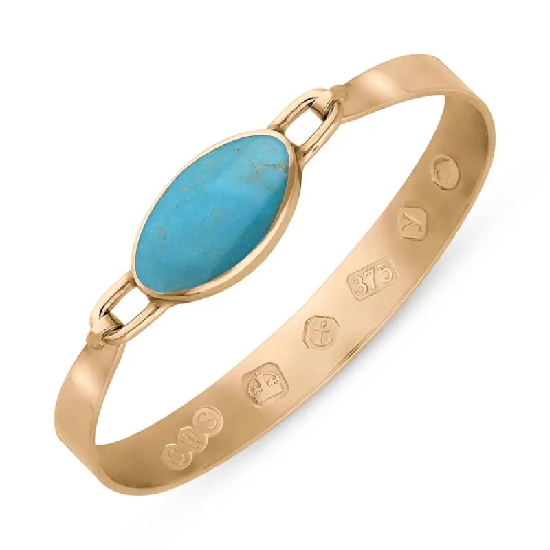 9ct Rose Gold Turquoise King's Coronation Hallmark Wide Oval Bangle sold by C.W. Sellors
