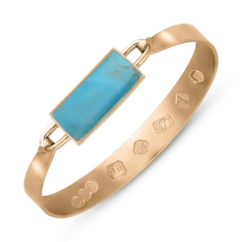 9ct Rose Gold Turquoise King's Coronation Hallmark Wide Oblong Bangle sold by C.W. Sellors