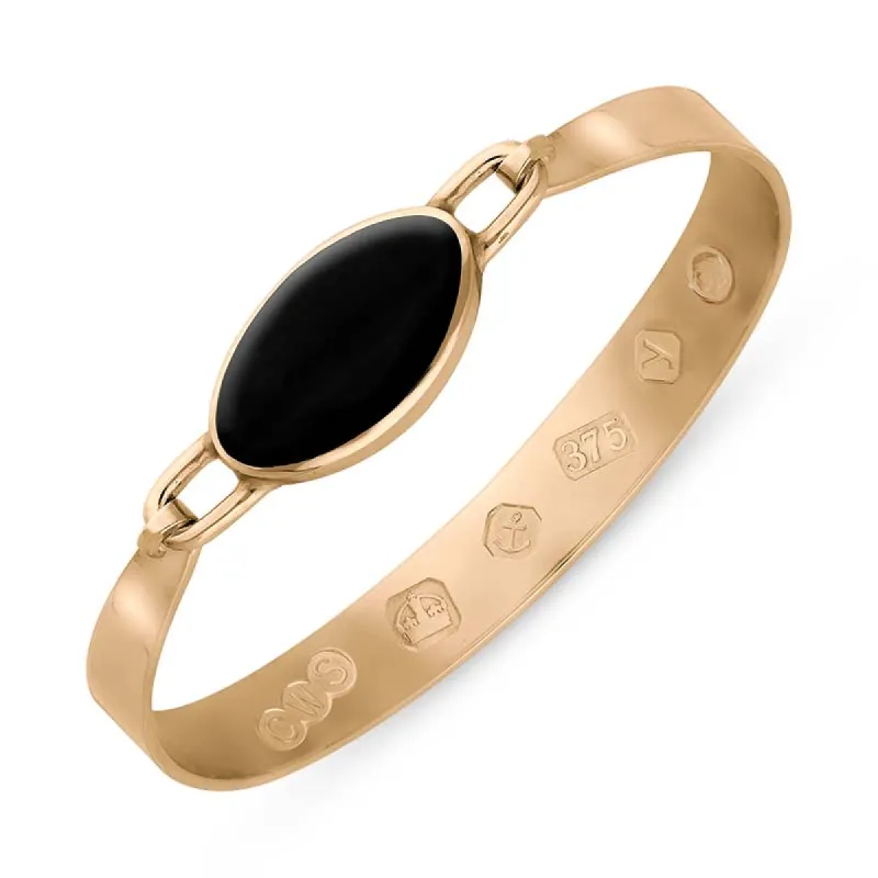 9ct Rose Gold Whitby Jet King's Coronation Hallmark Wide Oval Bangle sold by C.W. Sellors
