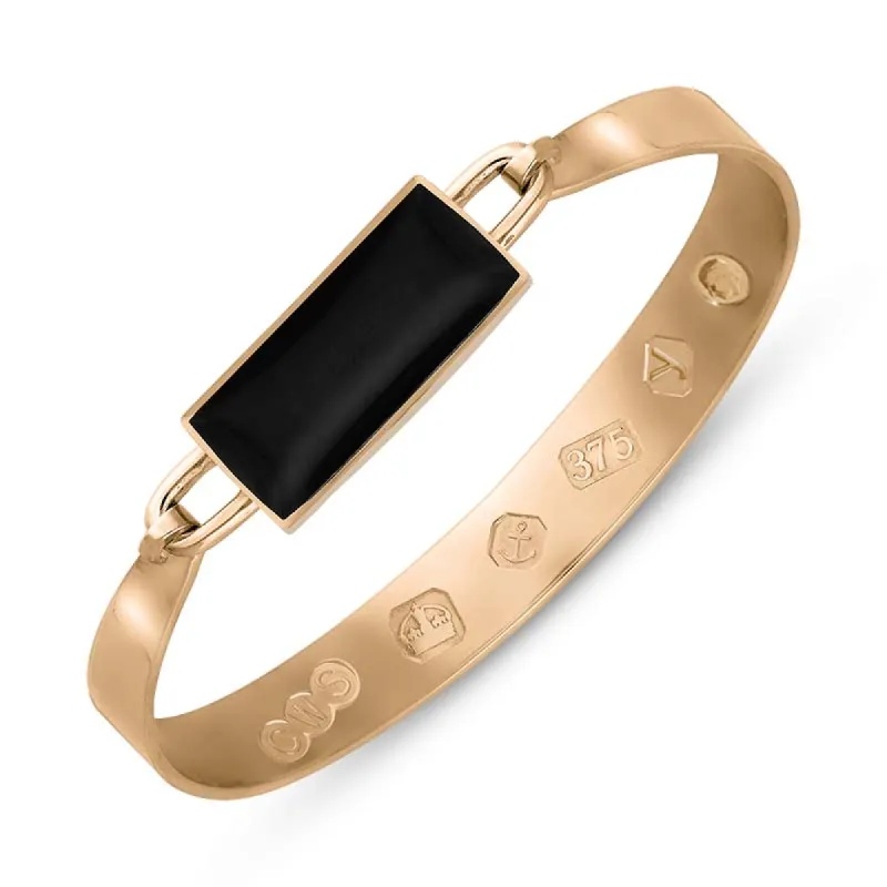 9ct Rose Gold Whitby Jet King's Coronation Hallmark Wide Oblong Bangle sold by C.W. Sellors