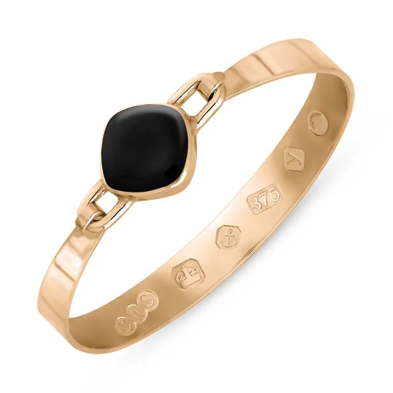 9ct Rose Gold Whitby Jet King's Coronation Hallmark Wide Cushion Bangle sold by C.W. Sellors