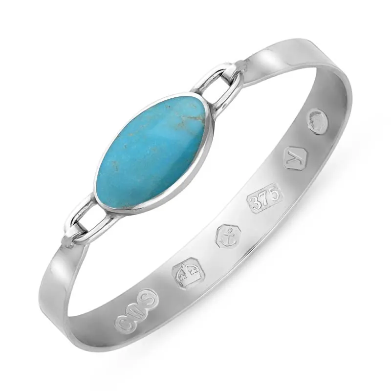 9ct White Gold Turquoise King's Coronation Hallmark Wide Oval Bangle sold by C.W. Sellors