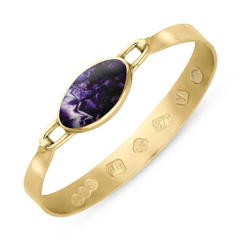 9ct Yellow Gold Blue John King's Coronation Hallmark Wide Oval Bangle sold by C.W. Sellors