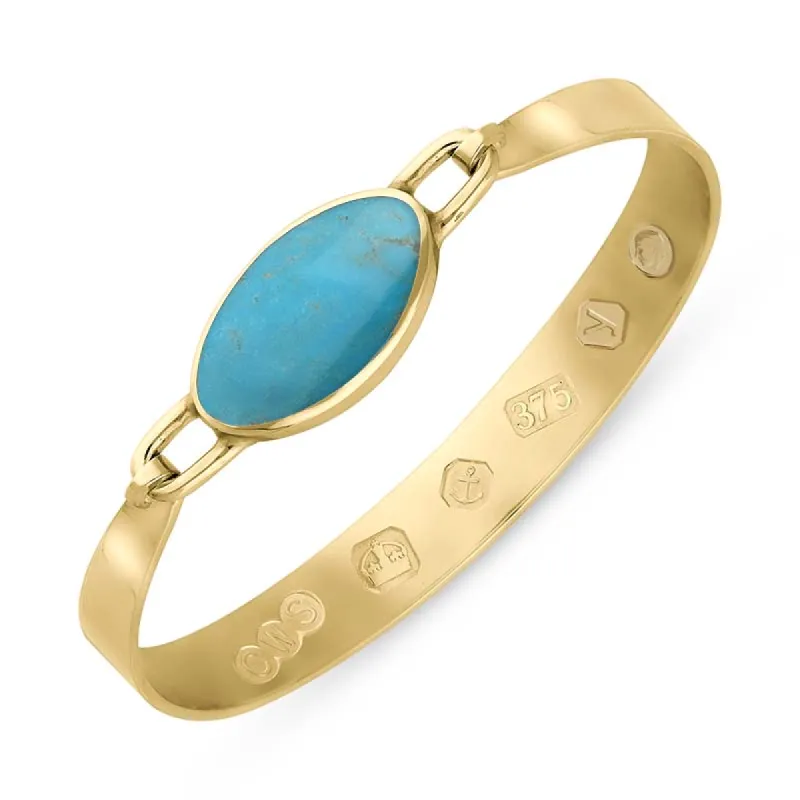 9ct Yellow Gold Turquoise King's Coronation Hallmark Wide Oval Bangle sold by C.W. Sellors