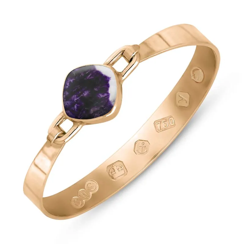 18ct Rose Gold Blue John King's Coronation Hallmark Wide Cushion Bangle sold by C.W. Sellors