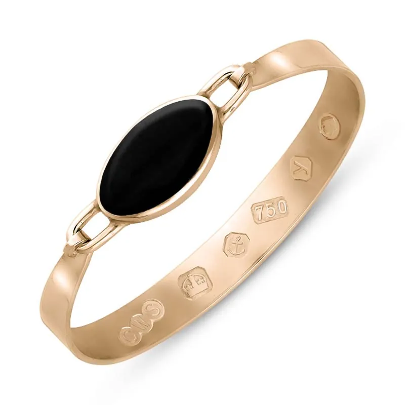 18ct Rose Gold Whitby Jet King's Coronation Hallmark Wide Oval Bangle sold by C.W. Sellors