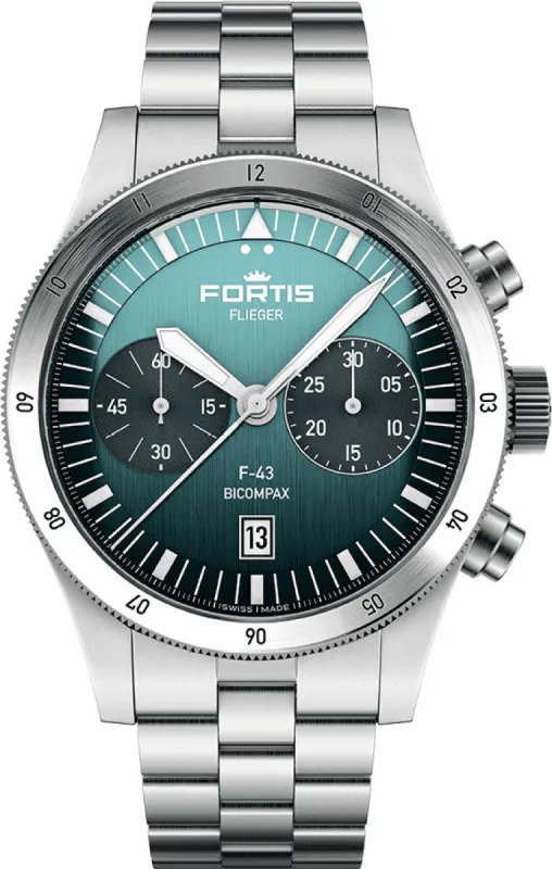 Fortis Flieger F-43 Bicompax Petrol Watch sold by C.W. Sellors