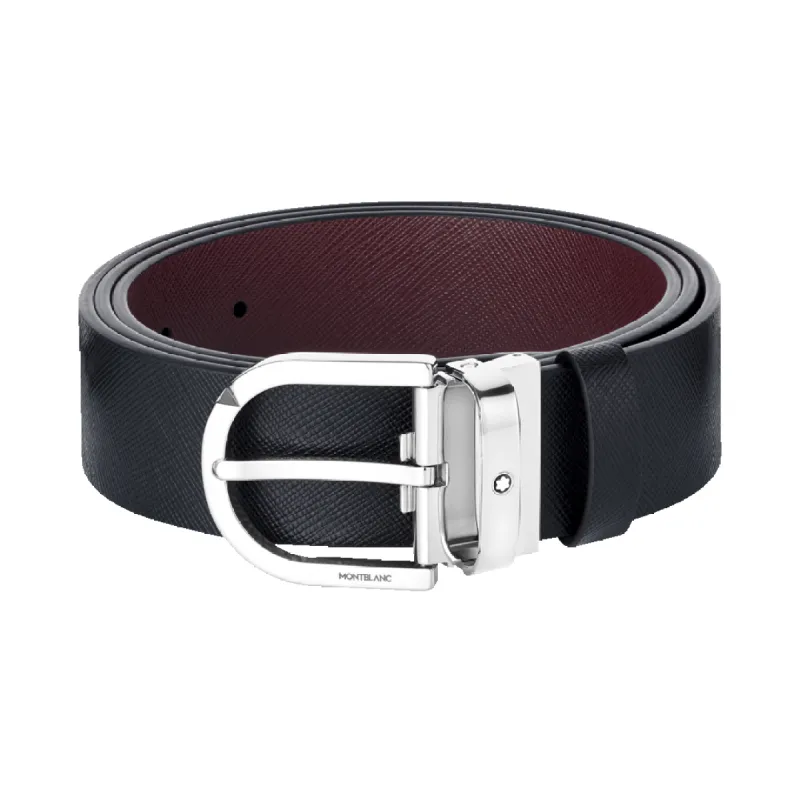 Montblanc Horseshoe Buckle 35mm Reversible Leather Belt Black Mosto sold by C.W. Sellors