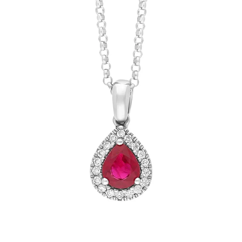 Tivon 18ct White Gold Ruby Diamond Cluster Pear Cut Necklace sold by C.W. Sellors