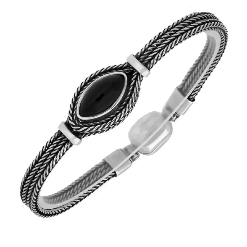 Sterling Silver Whitby Jet Foxtail Marquise Bracelet D sold by C.W. Sellors