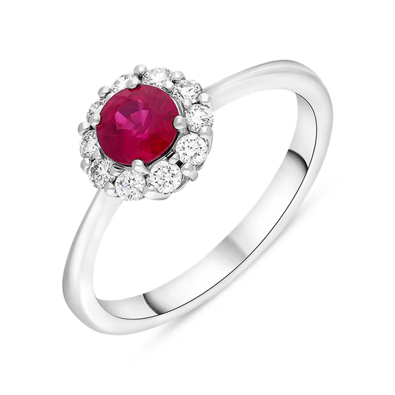 18ct White Gold Ruby Diamond Round Cluster Ring sold by C.W. Sellors