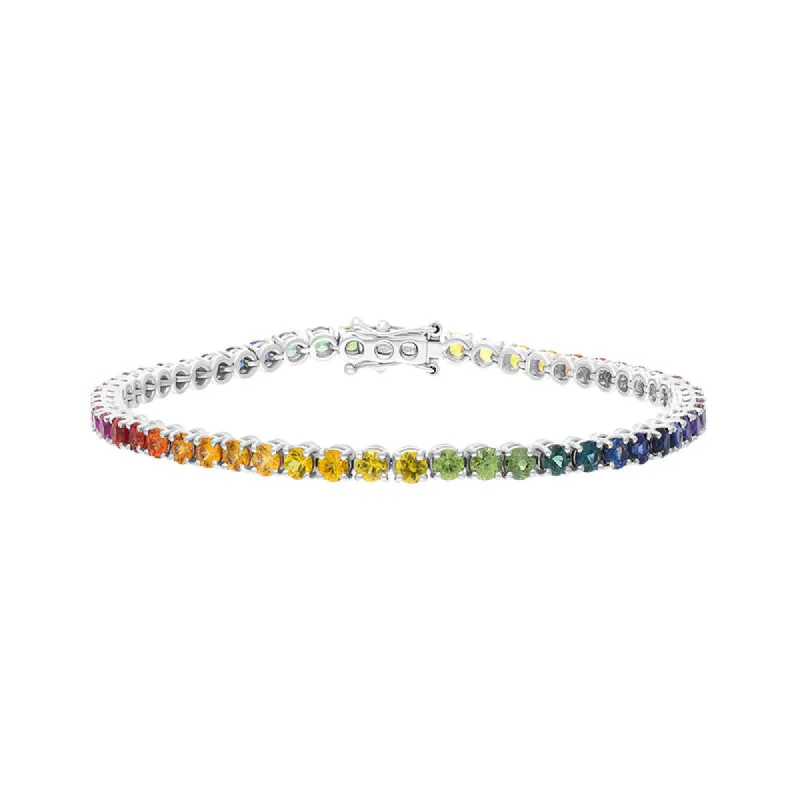 18ct White Gold 6.98ct Rainbow Sapphire Tennis Bracelet sold by C.W. Sellors