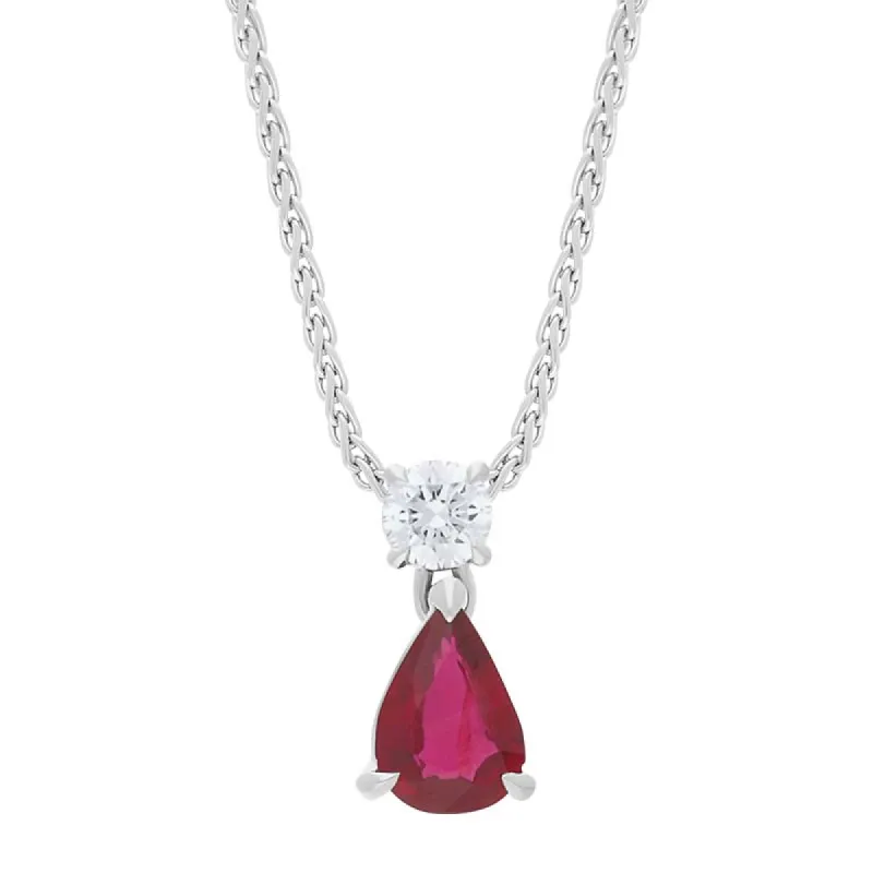 18ct White Gold Ruby Diamond Pear Cut Necklace sold by C.W. Sellors