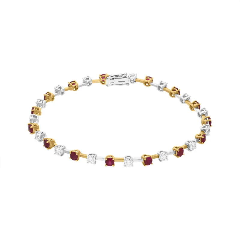 18ct Yellow and White Gold Ruby Diamond Tennis Bracelet sold by C.W. Sellors
