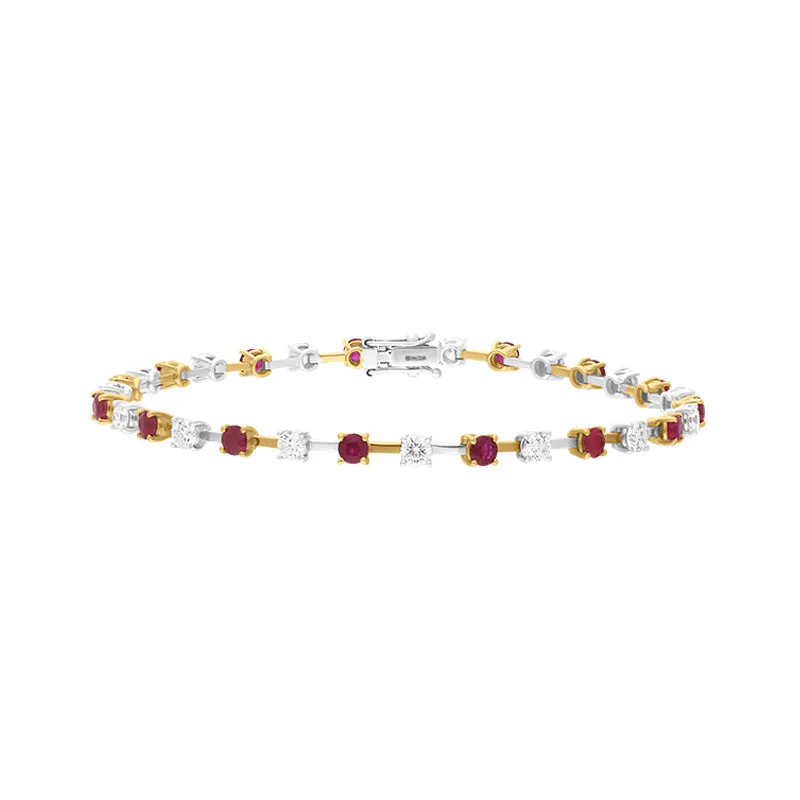 18ct Yellow and White Gold Ruby Diamond Tennis Bracelet sold by C.W. Sellors product image thumbnail 2