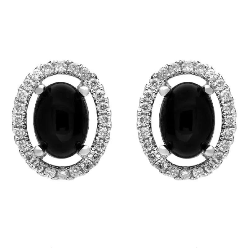 18ct White Gold Whitby Jet 0.26ct Diamond Oval Stone Stud Earrings sold by C.W. Sellors