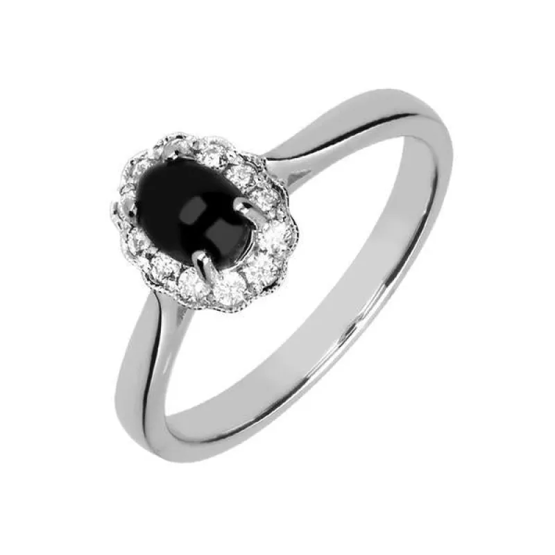 18ct White Gold Whitby Jet 0.19ct Diamond Oval Ring sold by C.W. Sellors