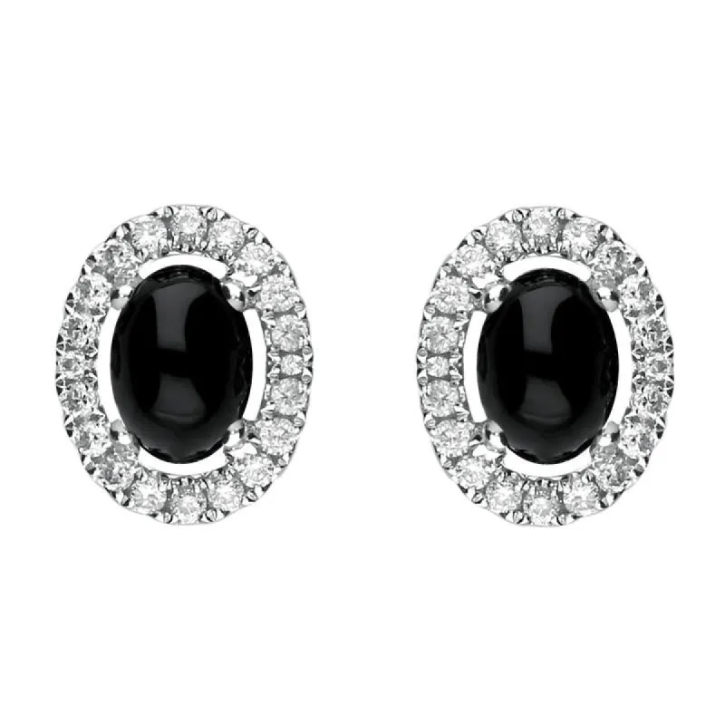 18ct White Gold Whitby Jet 0.19ct Diamond Oval Stud Earrings sold by C.W. Sellors