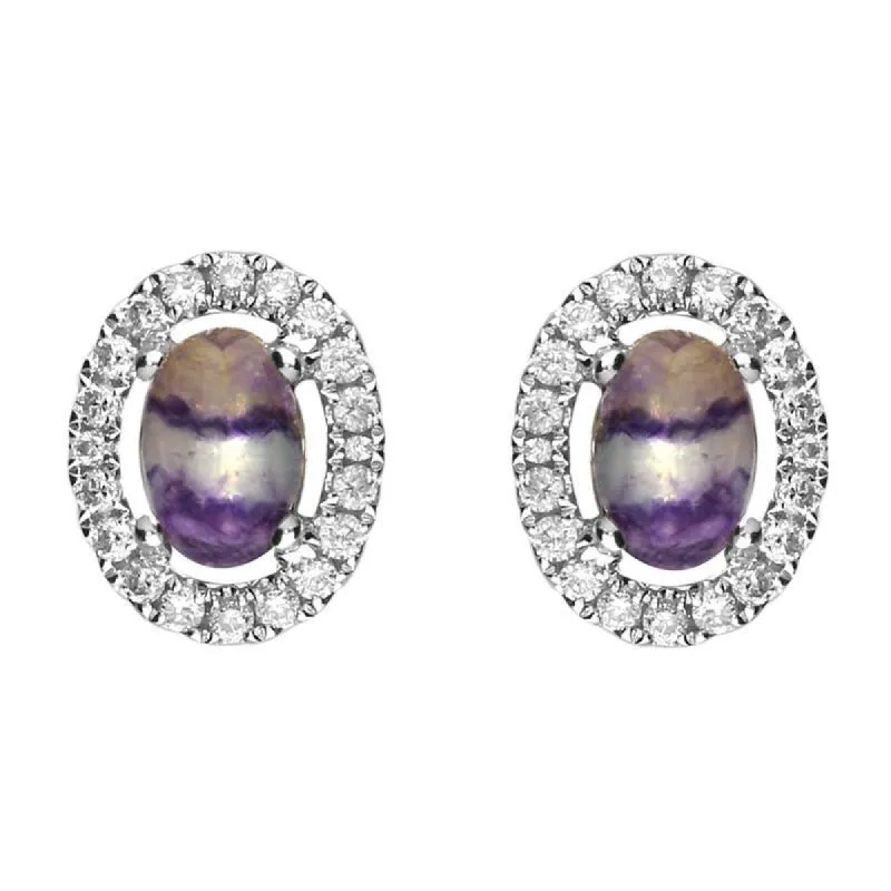 18ct White Gold  Blue John and Diamond Oval Stud Earrings sold by C.W. Sellors