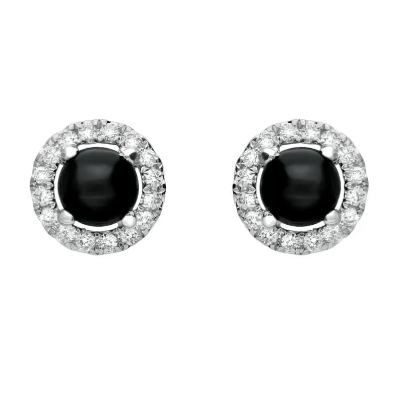 18ct White Gold Whitby Jet and Diamond Round Stud Earrings sold by C.W. Sellors