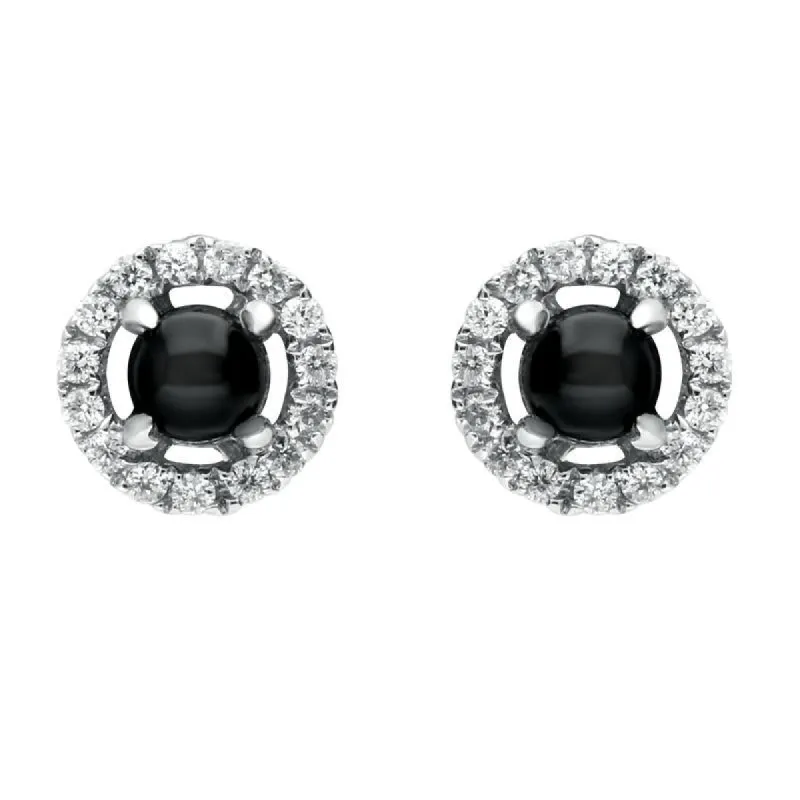 18ct White Gold Whitby Jet Diamond Round Stud Earrings sold by C.W. Sellors