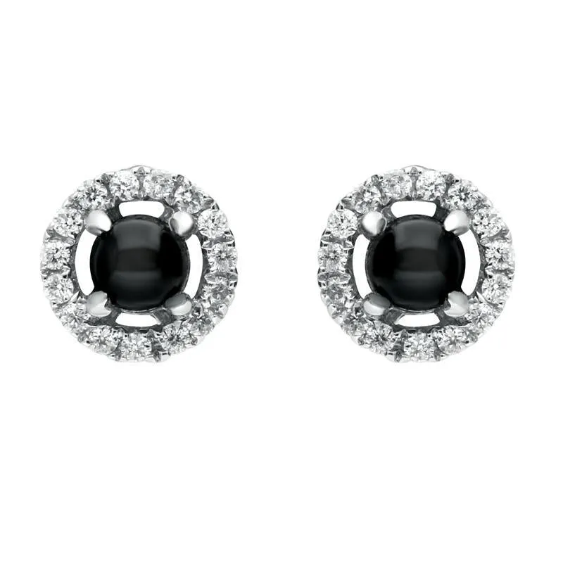 18ct White Gold Whitby Jet Diamond Round Stud Earrings sold by C.W. Sellors