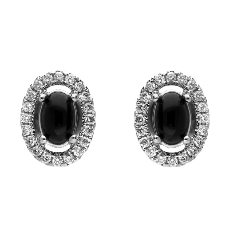 18ct White Gold Whitby Jet 0.18ct Diamond Oval Cluster Earrings sold by C.W. Sellors