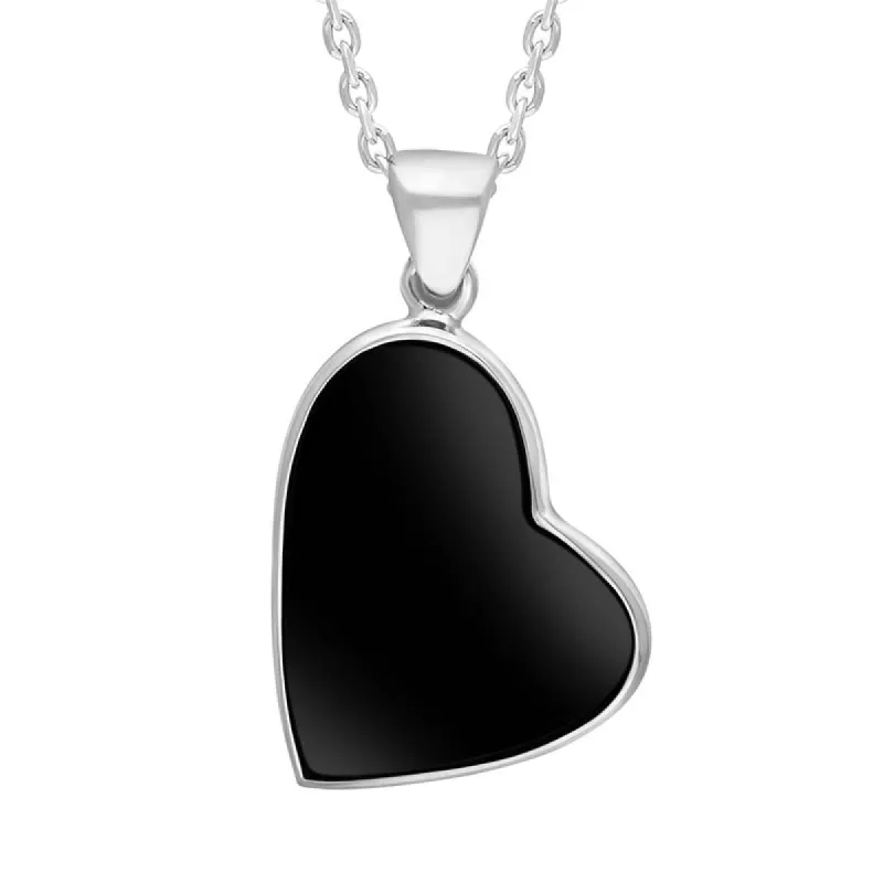 Sterling Silver Whitby Jet Tilted Heart Necklace sold by C.W. Sellors