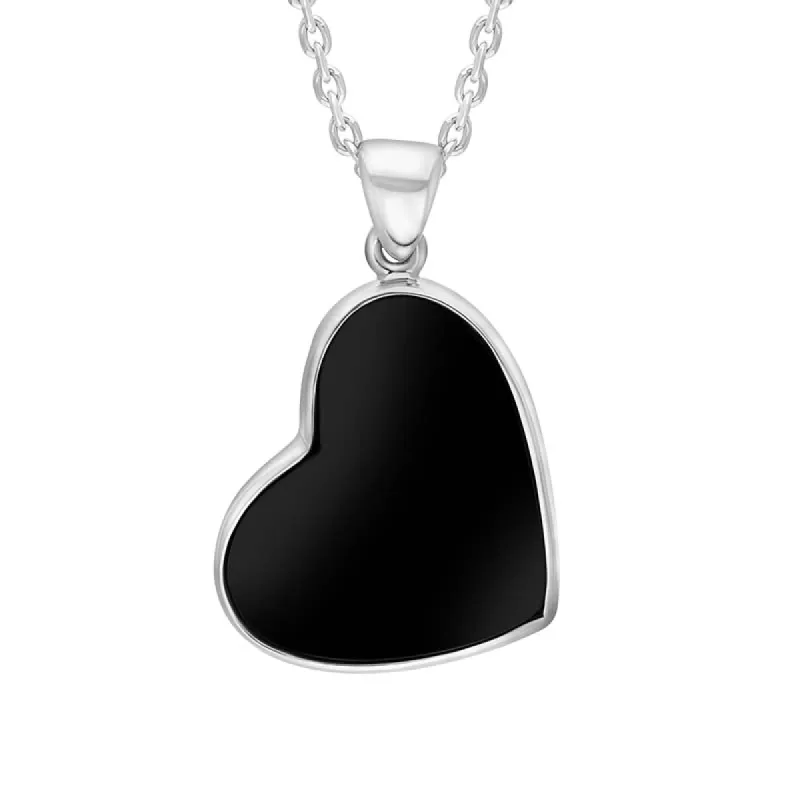 Sterling Silver Whitby Jet Tilted Heart Necklace sold by C.W. Sellors
