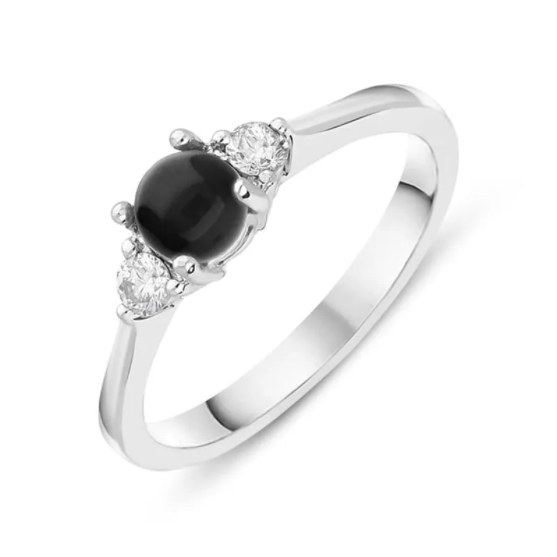 18ct White Gold Whitby Jet 0.16ct Diamond Centre Stone Ring sold by C.W. Sellors