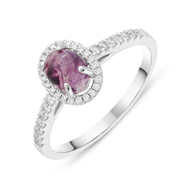 18ct White Gold Blue John Diamond Oval Ring sold by C.W. Sellors