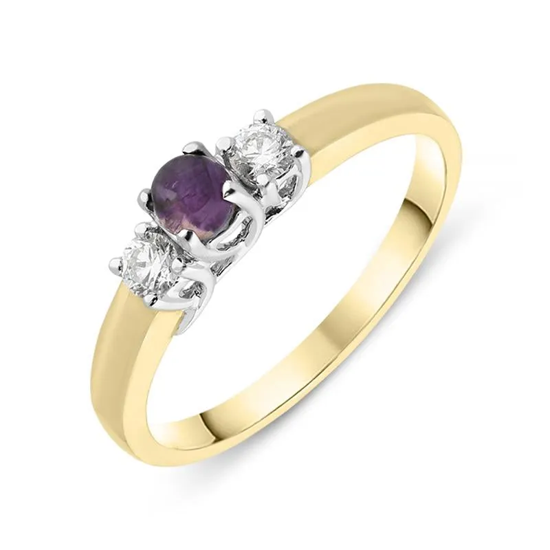 18ct Yellow Gold Blue John Diamond Trilogy Ring sold by C.W. Sellors