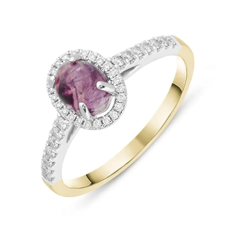 18ct Yellow Gold Blue John Diamond Oval Ring sold by C.W. Sellors