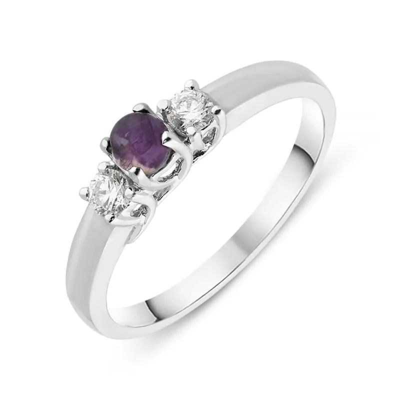 18ct White Gold Blue John Diamond Trilogy Ring made by C.W. Sellors