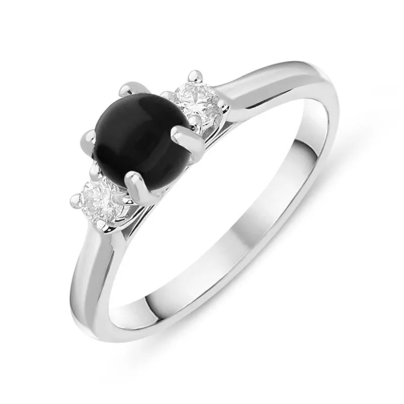 18ct White Gold Whitby Jet 0.16ct Diamond Round Claw Set Ring sold by C.W. Sellors