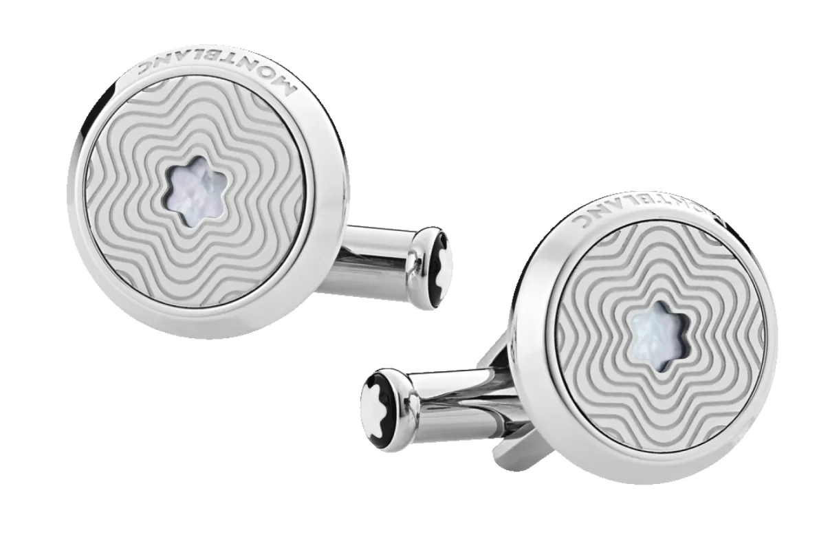 Montblanc Stainless Steel Mother of Pearl Exploding Star Cufflinks made by C.W. Sellors