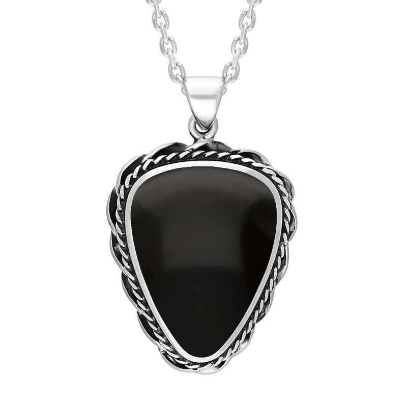 Sterling Silver Whitby Jet Triangle Rope Edge Necklace sold by C.W. Sellors