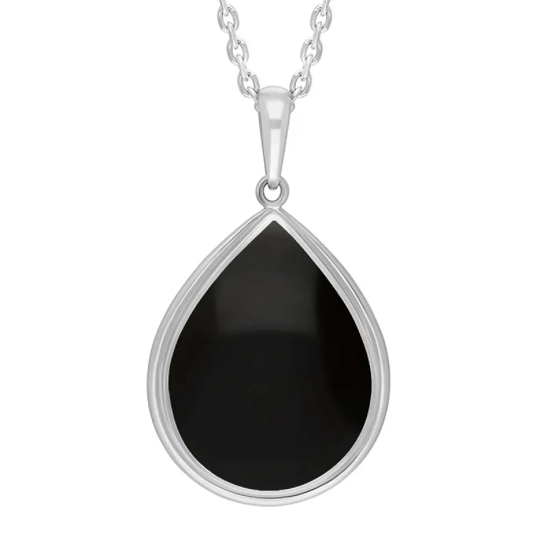 Sterling Silver Whitby Jet Teardrop Necklace sold by C.W. Sellors