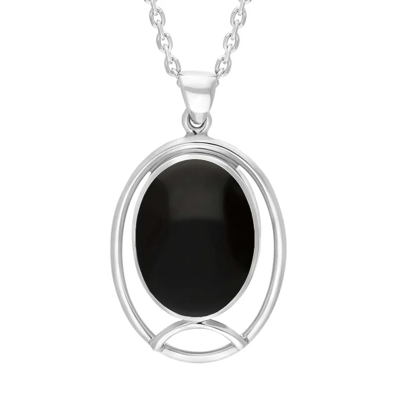 Sterling Silver Whitby Jet Oval Open Frame Necklace sold by C.W. Sellors