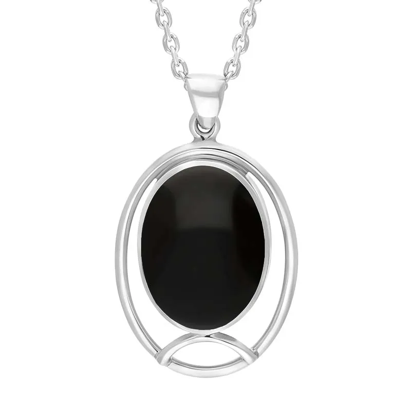 Sterling Silver Whitby Jet Oval Open Frame Necklace sold by C.W. Sellors