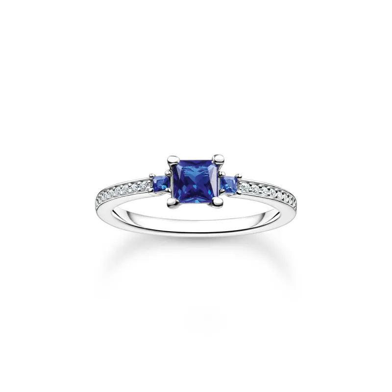Thomas Sabo Charm Club Sterling Silver Blue And White Stone Ring sold by C.W. Sellors