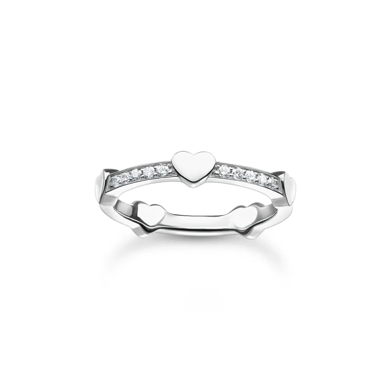 Thomas Sabo Charm Club Sterling Silver Pave Hearts Ring D sold by C.W. Sellors