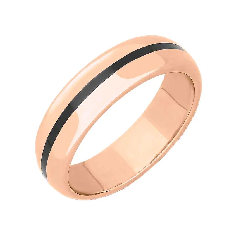18ct Rose Gold Whitby Jet 1mm Stone Inlaid Wedding Band Ring sold by C.W. Sellors