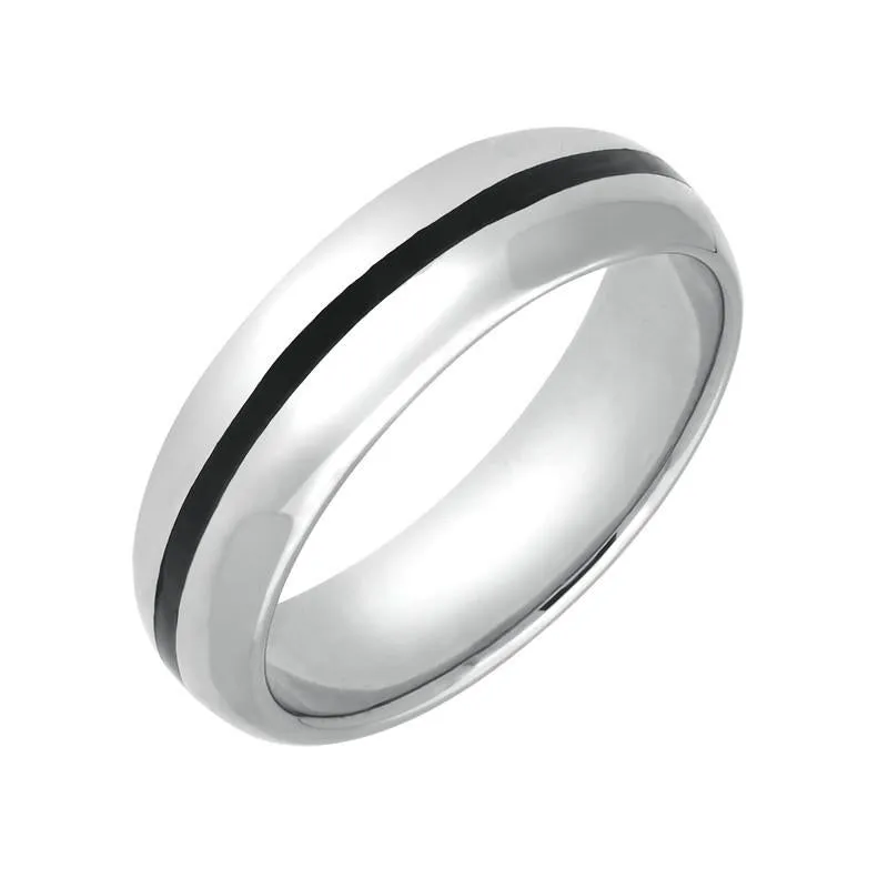 Sterling Silver Whitby Jet 1mm Stone Inlaid Wedding Band Ring sold by C.W. Sellors