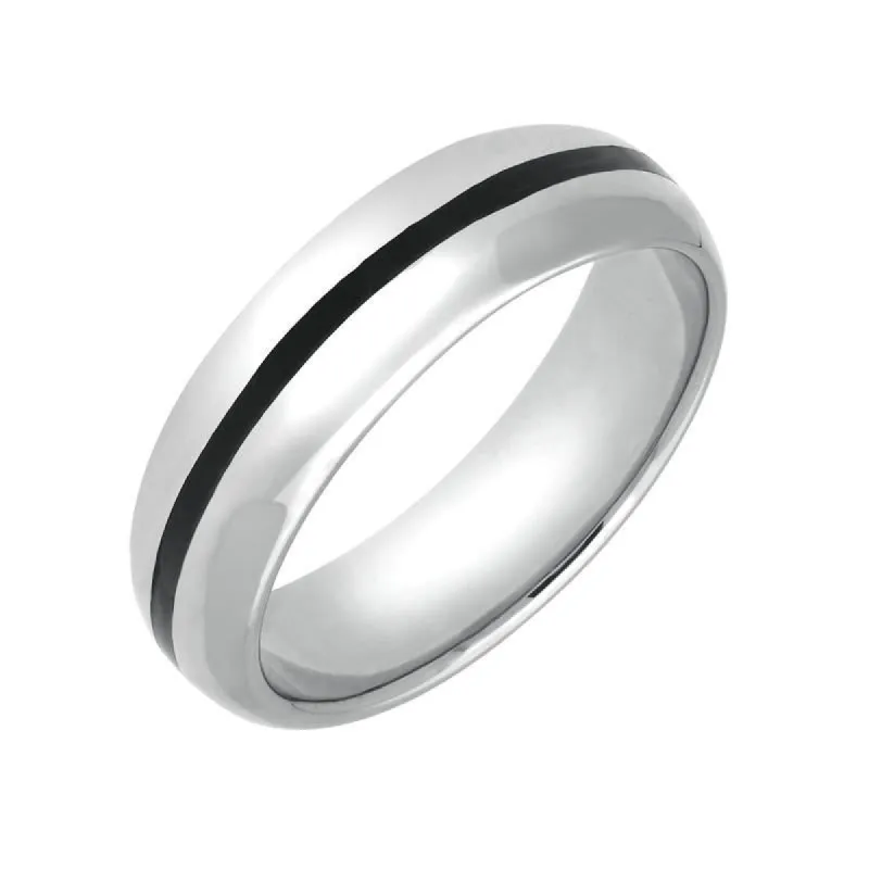 18ct White Gold Whitby Jet 1mm Stone Inlaid Wedding Band Ring sold by C.W. Sellors