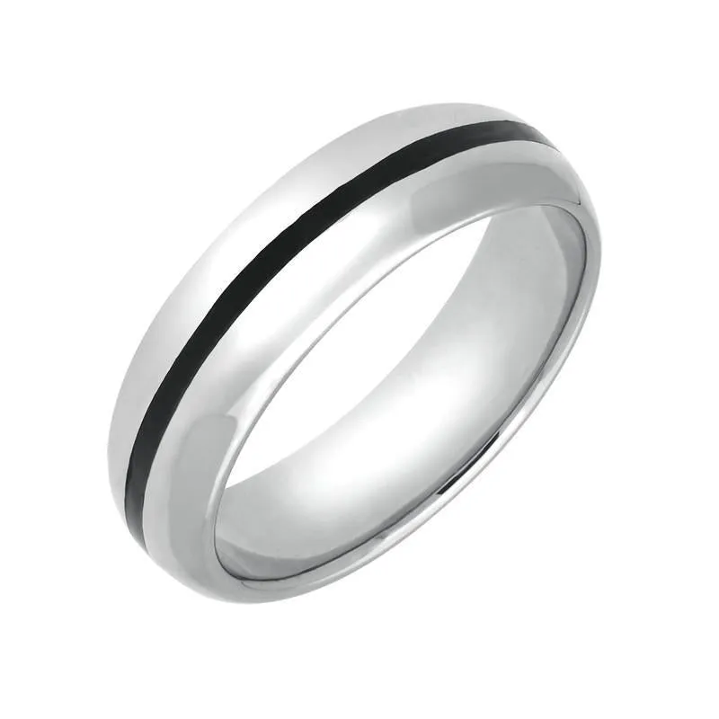 9ct White Gold Whitby Jet 1mm Stone Inlaid Wedding Band Ring sold by C.W. Sellors